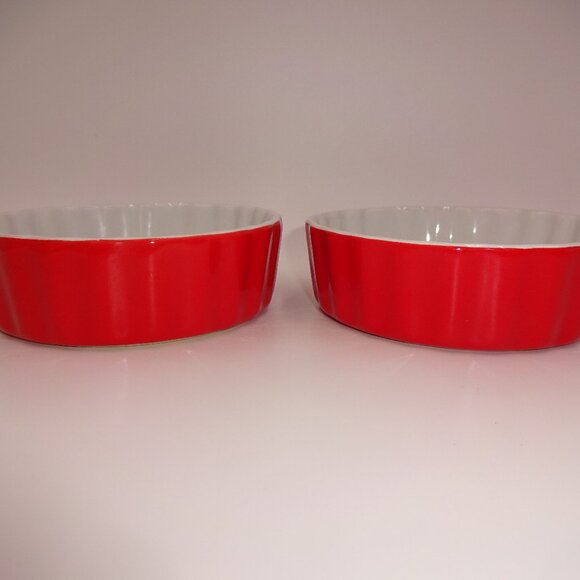 2 Round Royal Norfolk Red & White Ribbed Mini Casserole Dishes Baking Quiche - Picture 3 of 7